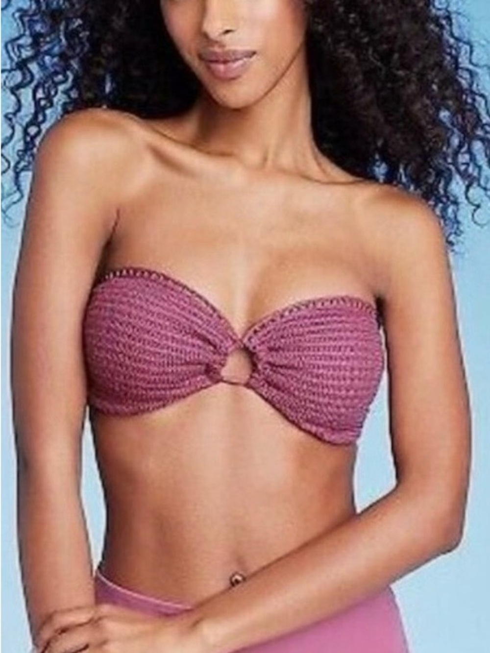 Shade & Shore Mauve-Pink Bandeau Bikini Top with Center Ring